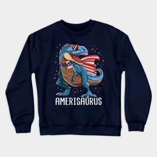 Amerisaurus T Rex Dinosaur 4th Of July Gift For Kids Boys Crewneck Sweatshirt